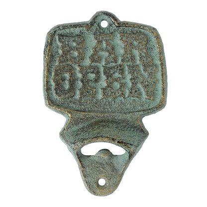 Cast Iron Bar Open Wall Bottle Opener Rustic Western Decor Green & Gold