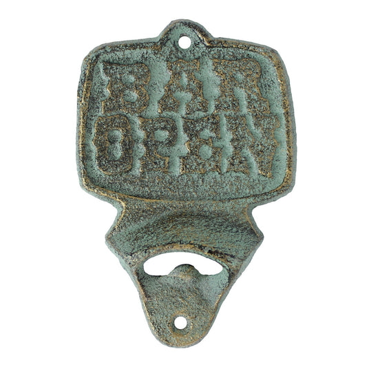 Cast Iron Bar Open Wall Bottle Opener Rustic Western Decor Green & Gold