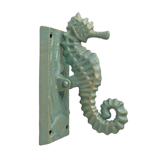 Verdigris Cast Iron Seahorse Shell Door Knocker Nautical Beach House Decor Green