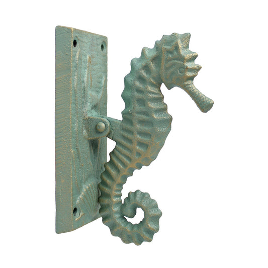 Verdigris Cast Iron Seahorse Shell Door Knocker Nautical Beach House Decor Green