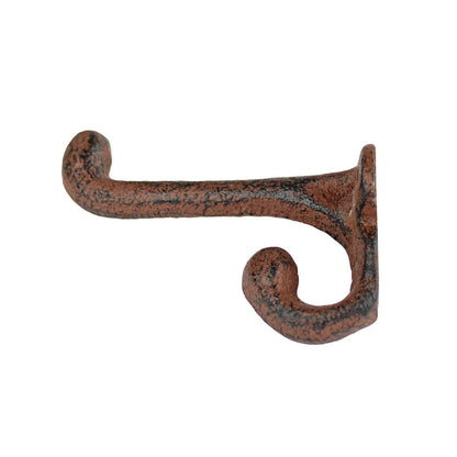 Rustic Cast Iron Double Wall Hook Key Towel Coat Hanger Antique Brown 3 1/4 inch