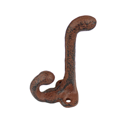 Rustic Cast Iron Double Wall Hook Key Towel Coat Hanger Antique Brown 3 1/4 inch