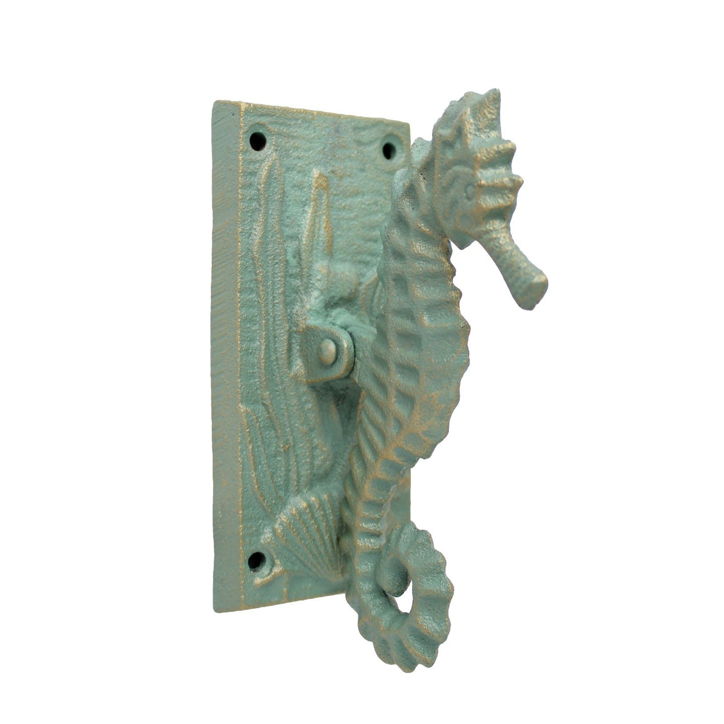 Verdigris Cast Iron Seahorse Shell Door Knocker Nautical Beach House Decor Green