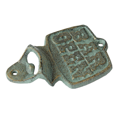 Cast Iron Bar Open Wall Bottle Opener Rustic Western Decor Green & Gold