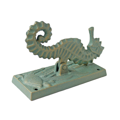 Verdigris Cast Iron Seahorse Shell Door Knocker Nautical Beach House Decor Green