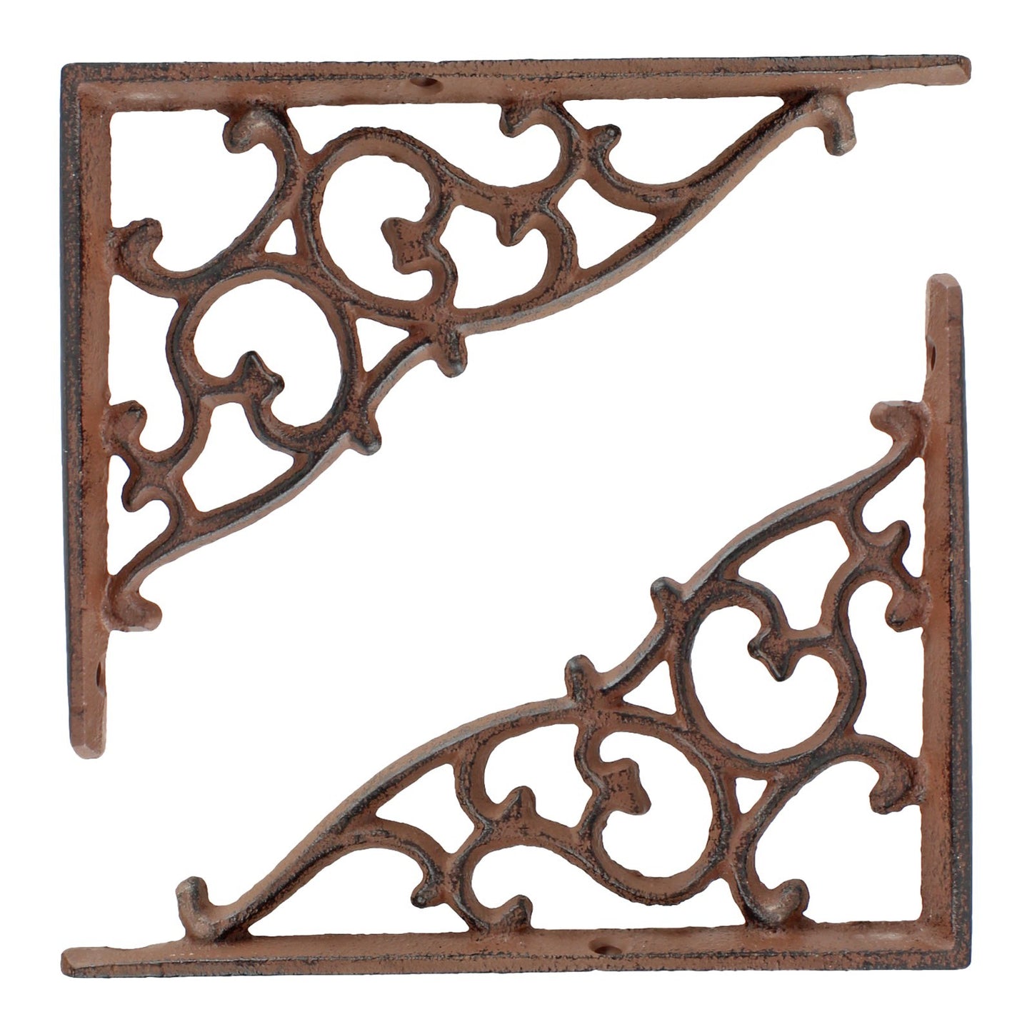 2 Rustic Cast Iron Scrolls Shelf Brackets Ornate Vines Corner Brace 7 x 5 1/4 in