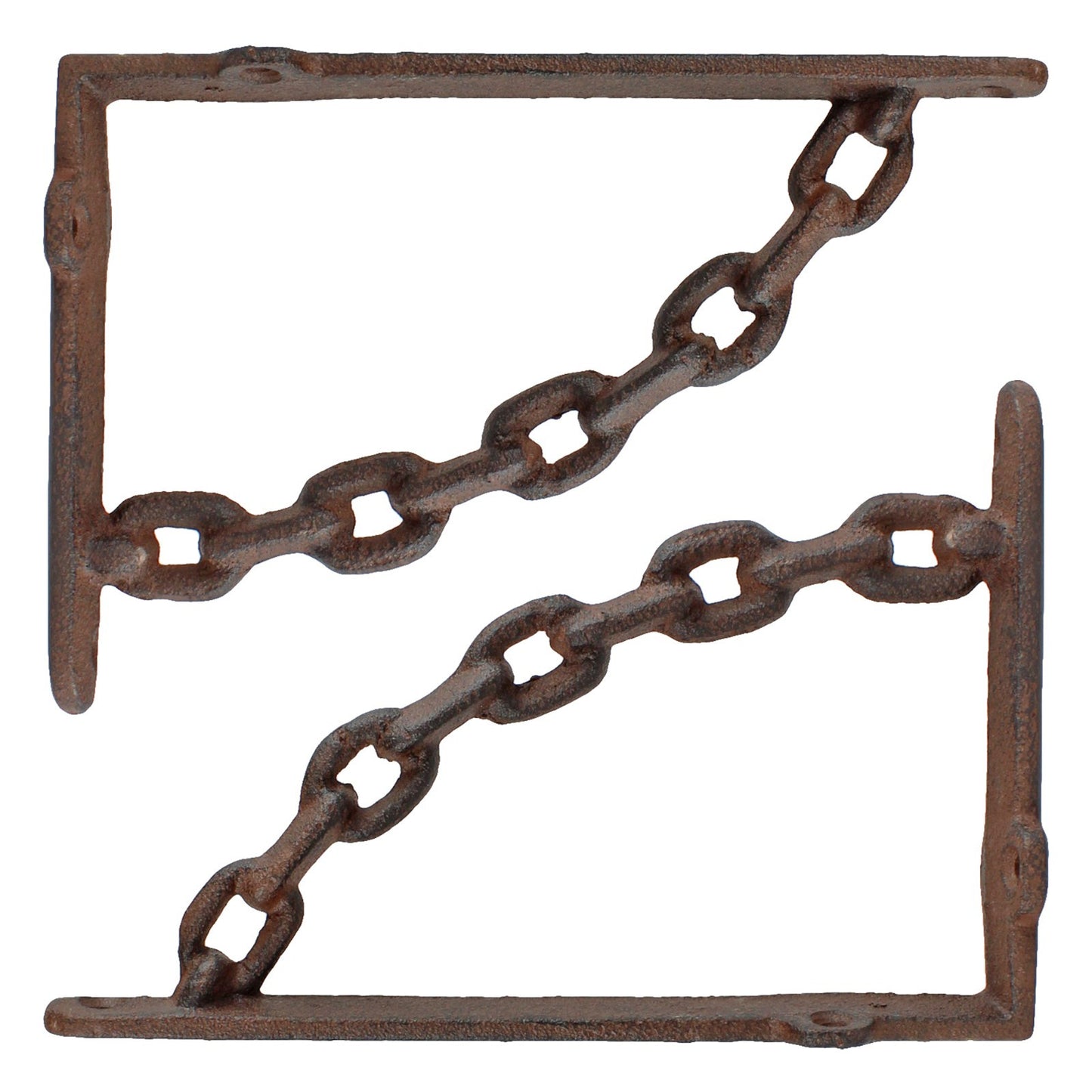 2 Rustic Cast Iron Chain Links Shelf Brackets Industrial Corner Brace 7.5 x 5 in