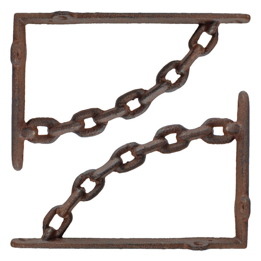 2 Rustic Cast Iron Chain Links Shelf Brackets Industrial Corner Brace 7.5 x 5 in