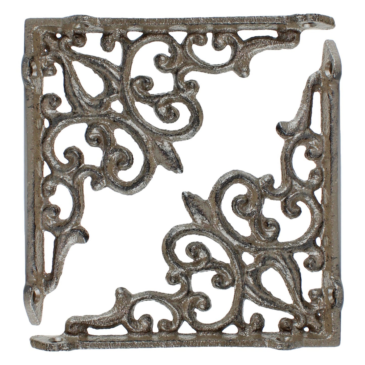 2 Cast Iron Fleur De Lis Vines Shelf Bracket Corner Brace Rustic Brown 5 1/2 in