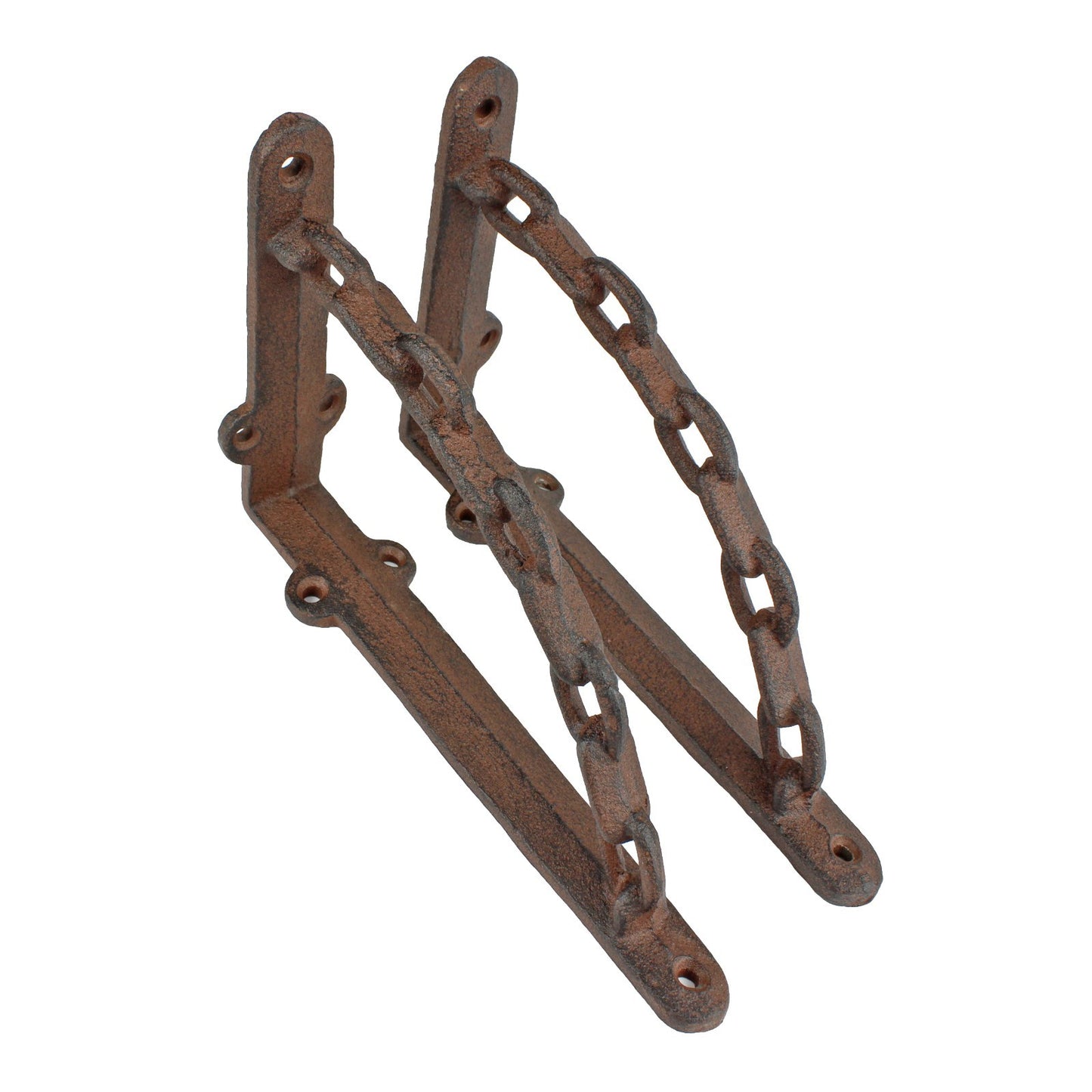 2 Rustic Cast Iron Chain Links Shelf Brackets Industrial Corner Brace 7.5 x 5 in