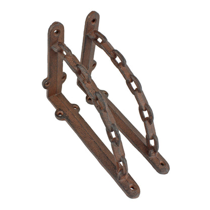 2 Rustic Cast Iron Chain Links Shelf Brackets Industrial Corner Brace 7.5 x 5 in