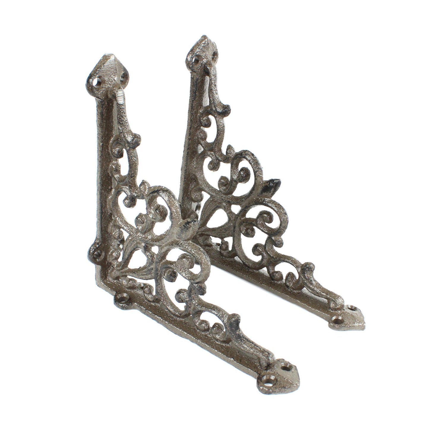 2 Cast Iron Fleur De Lis Vines Shelf Bracket Corner Brace Rustic Brown 5 1/2 in