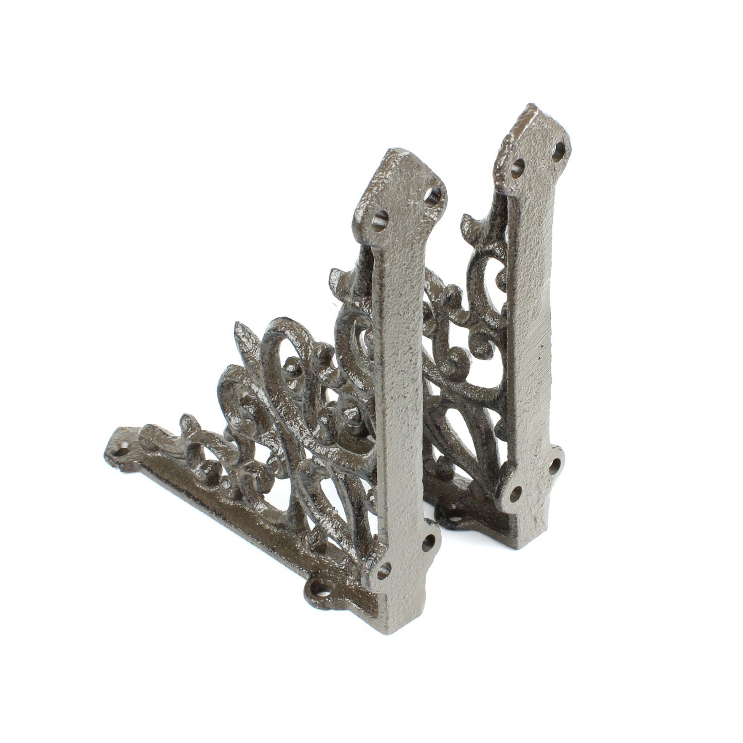 2 Cast Iron Fleur De Lis Vines Shelf Bracket Corner Brace Rustic Brown 5 1/2 in