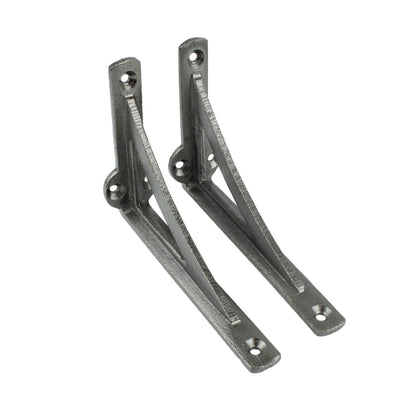 2 Small Simple Glazed Cast Iron Shelf Brackets Corner Braces Gray 4.5 x 3 inch