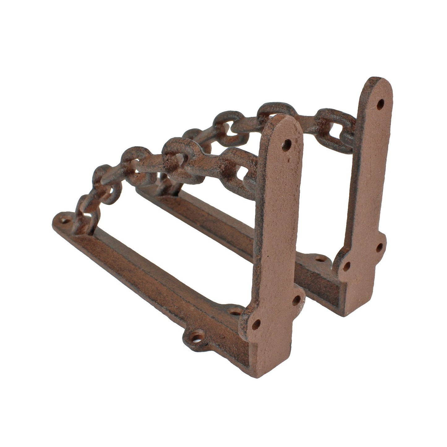 2 Rustic Cast Iron Chain Links Shelf Brackets Industrial Corner Brace 7.5 x 5 in