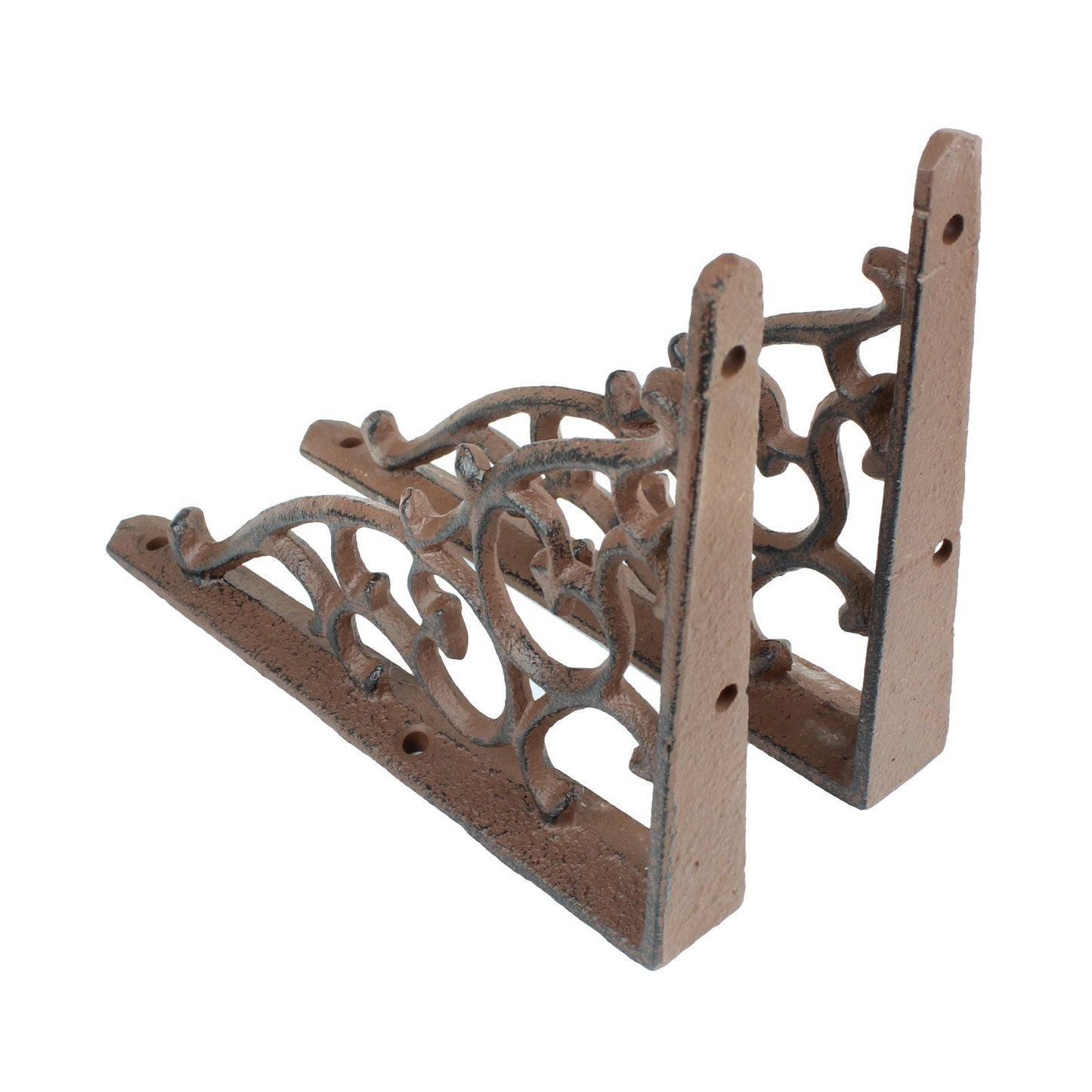 2 Rustic Cast Iron Scrolls Shelf Brackets Ornate Vines Corner Brace 7 x 5 1/4 in