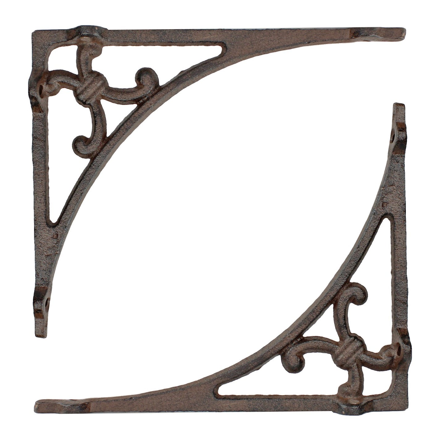 2 Victorian Scrolls Shelf Brackets Rustic Antique Brown Corner Brace 7.5 x 6.25"