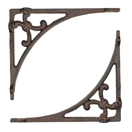 2 Victorian Scrolls Shelf Brackets Rustic Antique Brown Corner Brace 7.5 x 6.25"