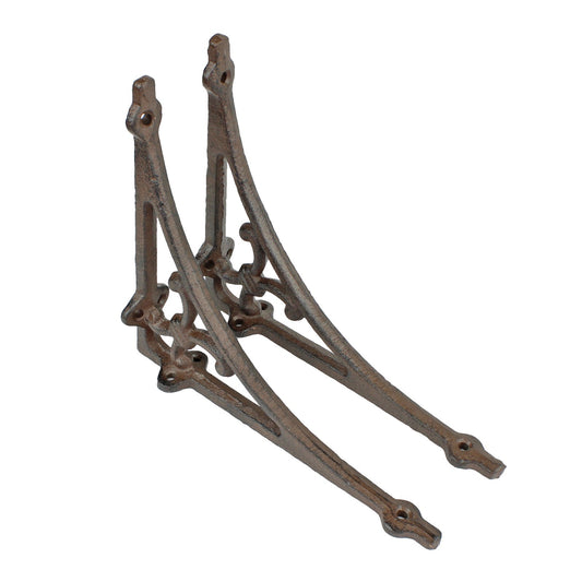 2 Victorian Scrolls Shelf Brackets Rustic Antique Brown Corner Brace 7.5 x 6.25"