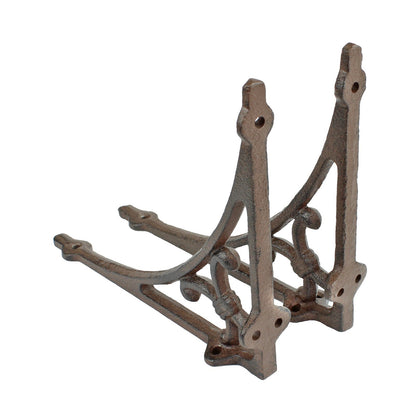 2 Victorian Scrolls Shelf Brackets Rustic Antique Brown Corner Brace 7.5 x 6.25"