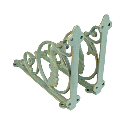 2 Mermaid Scrolls Shelf Brackets Verdigris Cast Iron Nautical Decor Green 9 inch