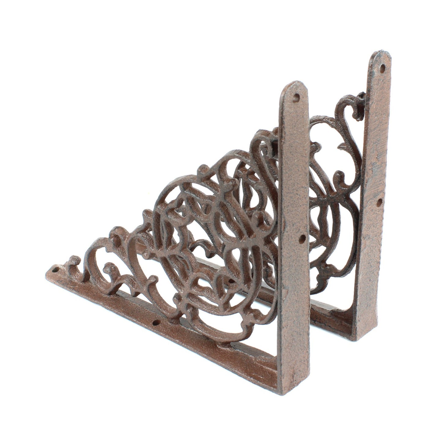2 Rustic Cast Iron Scrolls Web Shelf Brackets Ornate Corner Brace 9 x 7 1/4 inch