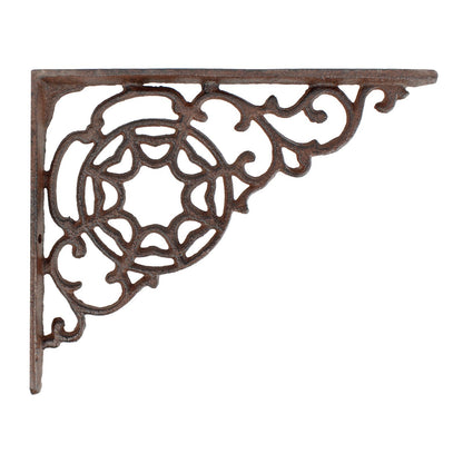 2 Rustic Cast Iron Scrolls Web Shelf Brackets Ornate Corner Brace 9 x 7 1/4 inch