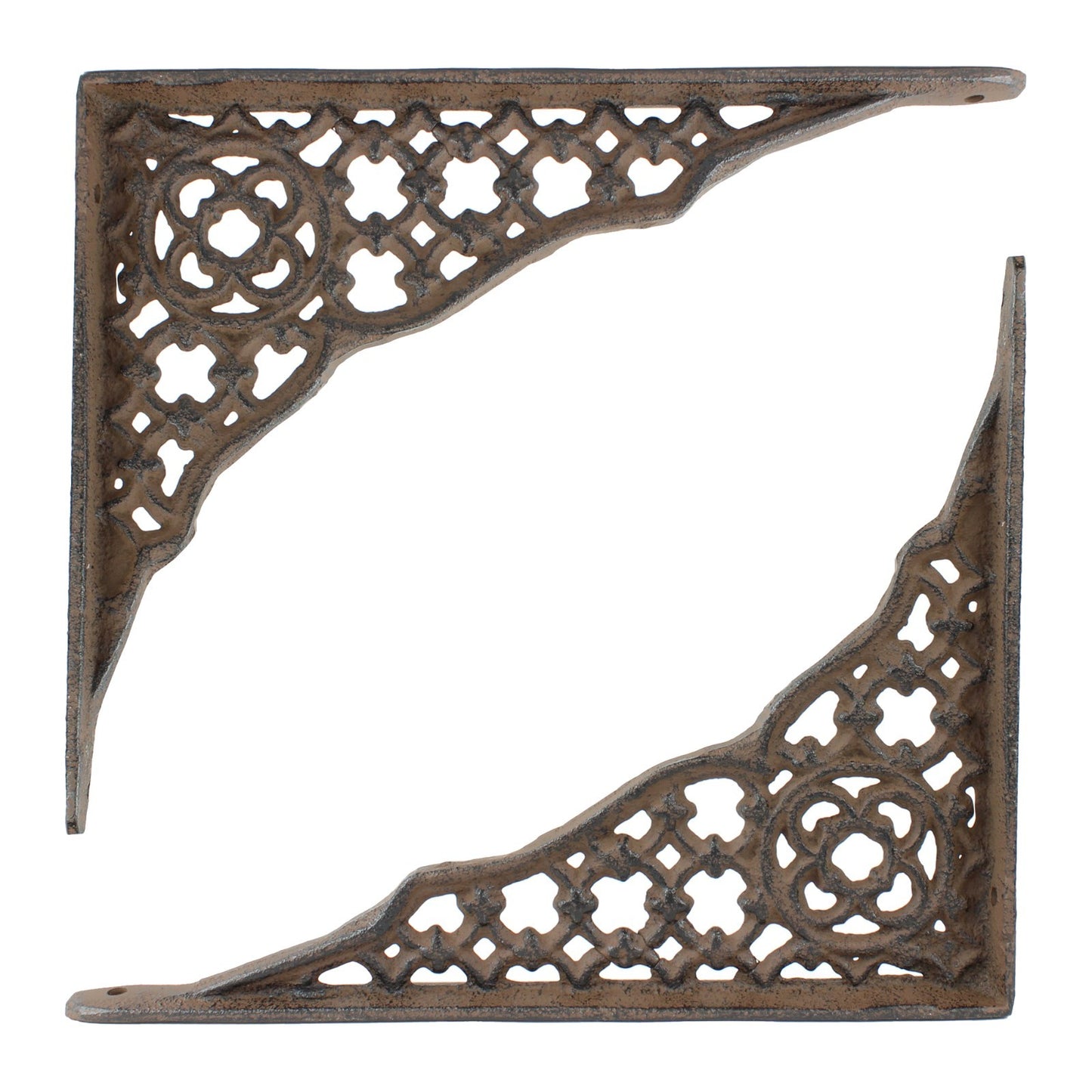 2 Cast Iron Lattice Shelf Brackets Rustic Brown Antique Style 8 1/4 x 6 1/2 inch
