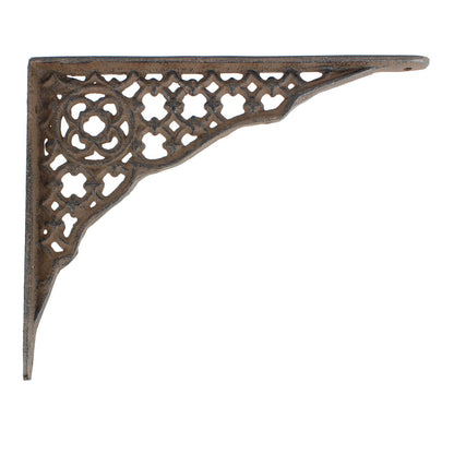 2 Cast Iron Lattice Shelf Brackets Rustic Brown Antique Style 8 1/4 x 6 1/2 inch