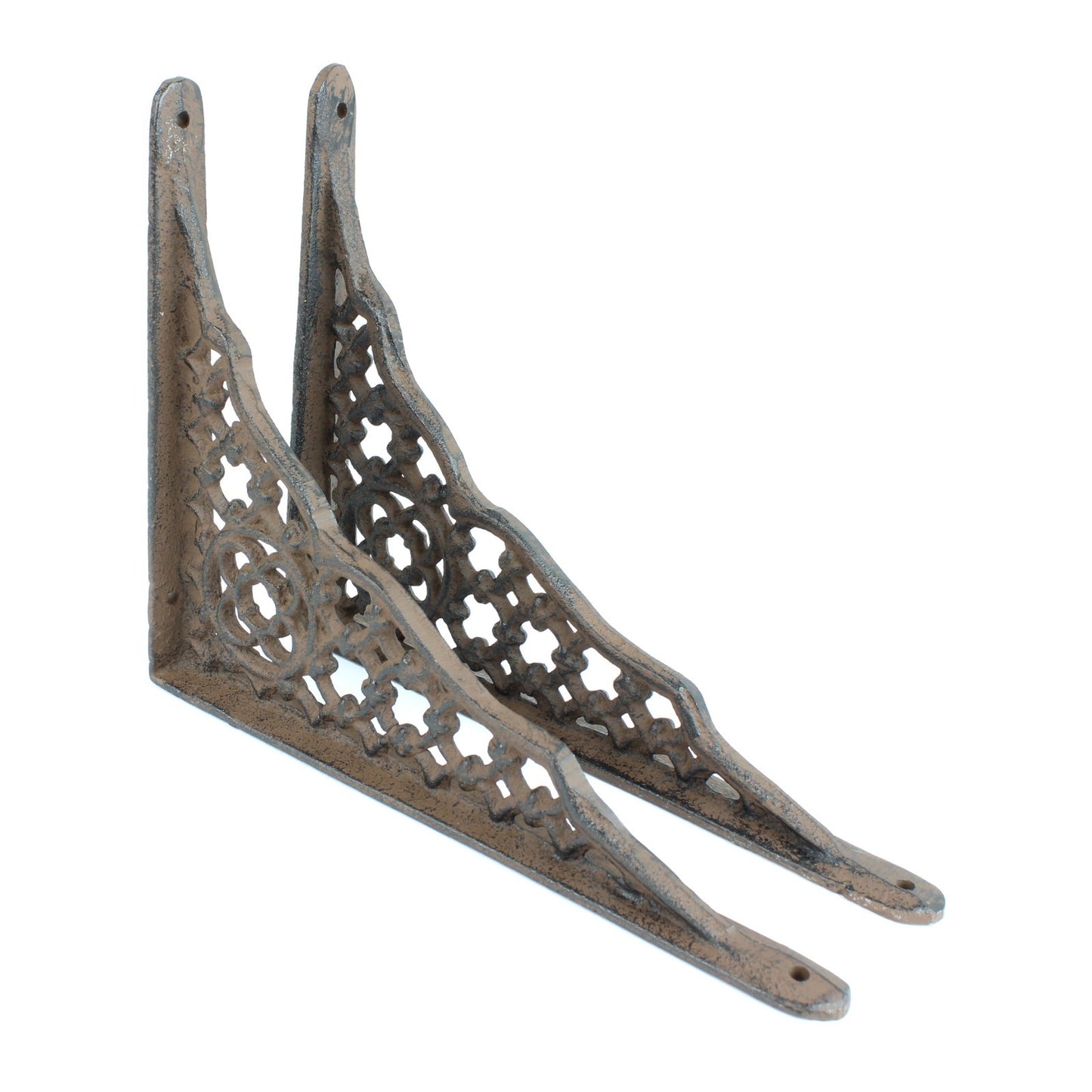 2 Cast Iron Lattice Shelf Brackets Rustic Brown Antique Style 8 1/4 x 6 1/2 inch