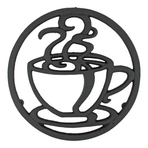 Black Cast Iron Coffee Cup Trivet Kitchen Countertop Hot Pot Plate Holder 7 inch