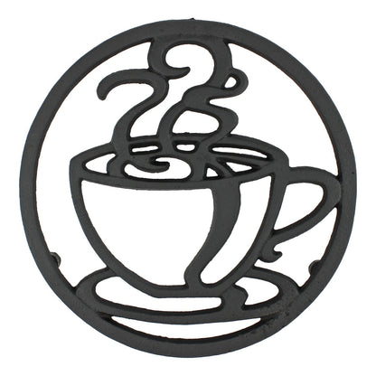 Black Cast Iron Coffee Cup Trivet Kitchen Countertop Hot Pot Plate Holder 7 inch