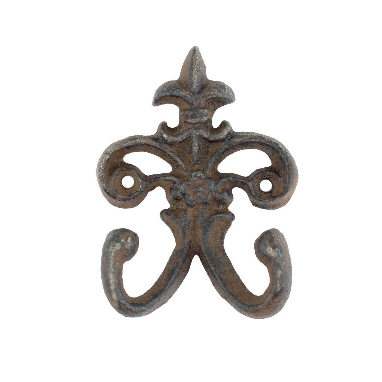 Small Rustic Cast Iron Fleur De Lis Double Wall Hook Key Towel Hanger 3.5 inch