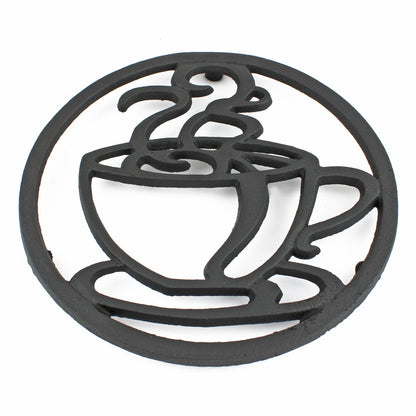 Black Cast Iron Coffee Cup Trivet Kitchen Countertop Hot Pot Plate Holder 7 inch