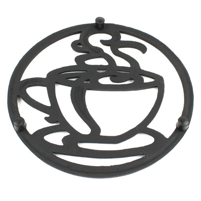 Black Cast Iron Coffee Cup Trivet Kitchen Countertop Hot Pot Plate Holder 7 inch