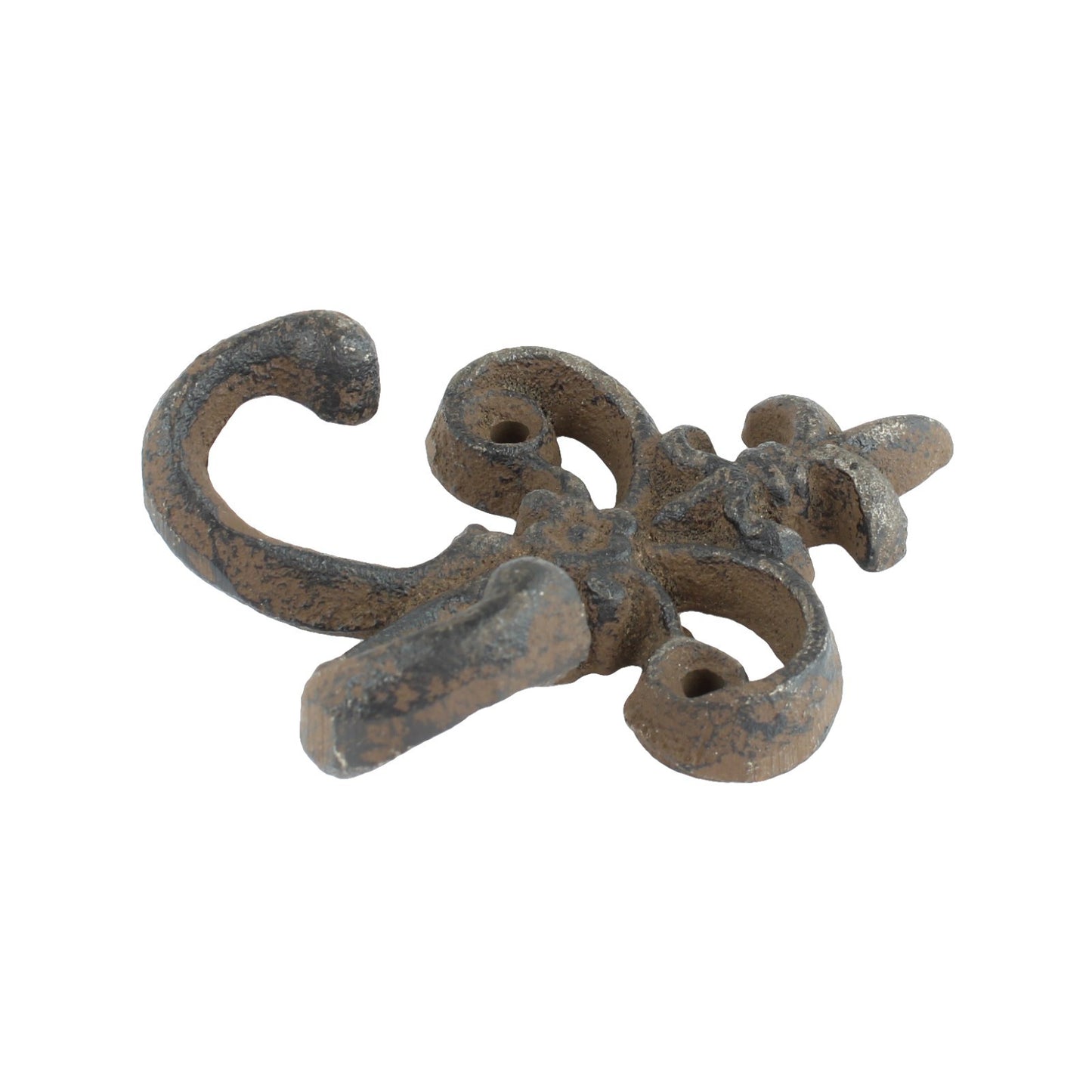 Small Rustic Cast Iron Fleur De Lis Double Wall Hook Key Towel Hanger 3.5 inch