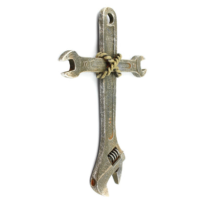 Adjustable Wrench Resin Wall Cross Mechanic Man Cave Car Garage Decor 11 3/8 in