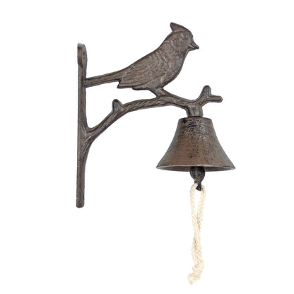 Cast Iron Cardinal Bird Dinner Bell Wall Mounted Cabin Lodge Decor Antique Brown