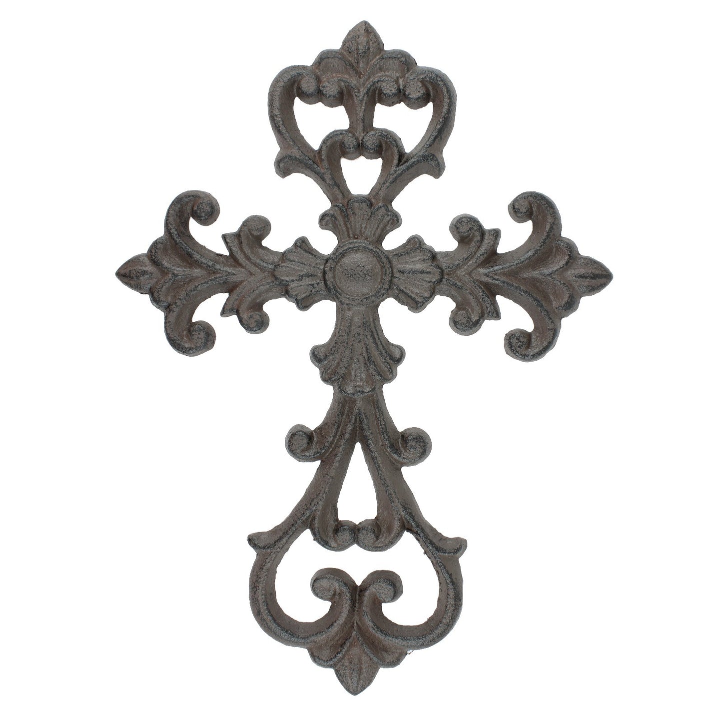 Rustic Cast Iron Fleur De Lis Vines Wall Cross Decor Antique Brown 10.5 inch