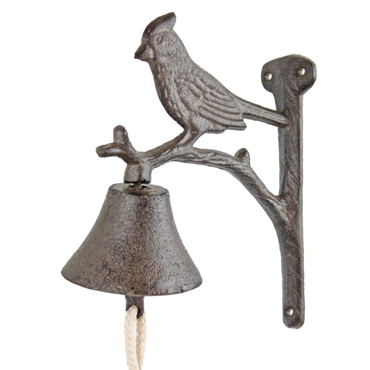 Cast Iron Cardinal Bird Dinner Bell Wall Mounted Cabin Lodge Decor Antique Brown