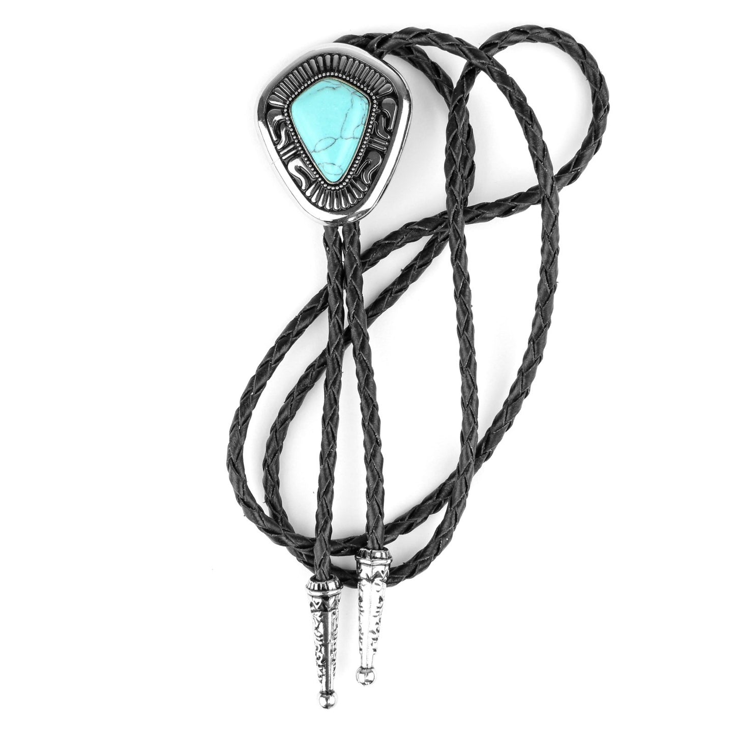 Western Cowboy Turquoise Stone Bolo Tie 40 inch Adjustable Black Leather Cord