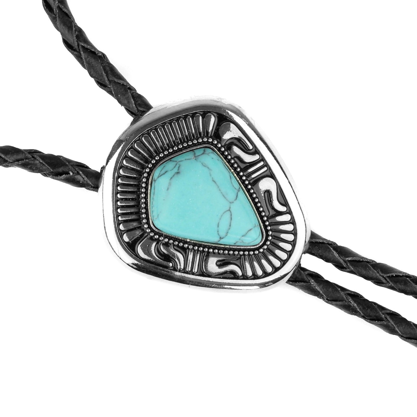 Western Cowboy Turquoise Stone Bolo Tie 40 inch Adjustable Black Leather Cord