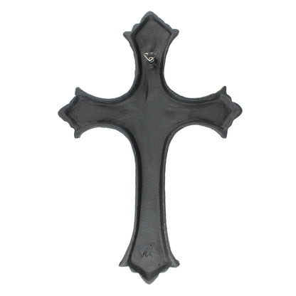 Cast Iron Fleur De Lis Wall Cross Victorian Decor Black & Gold 13.5 inch Tall