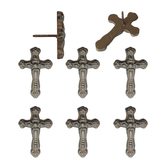 Rustic Cast Iron Cross Nails Tacks 3 x 2 inch With 1 inch Nail (Pack of 6)