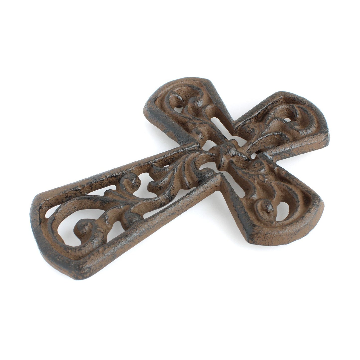 Small Cast Iron Floral Wall Cross Decor Vines Accent Antique Brown 5.5 inch
