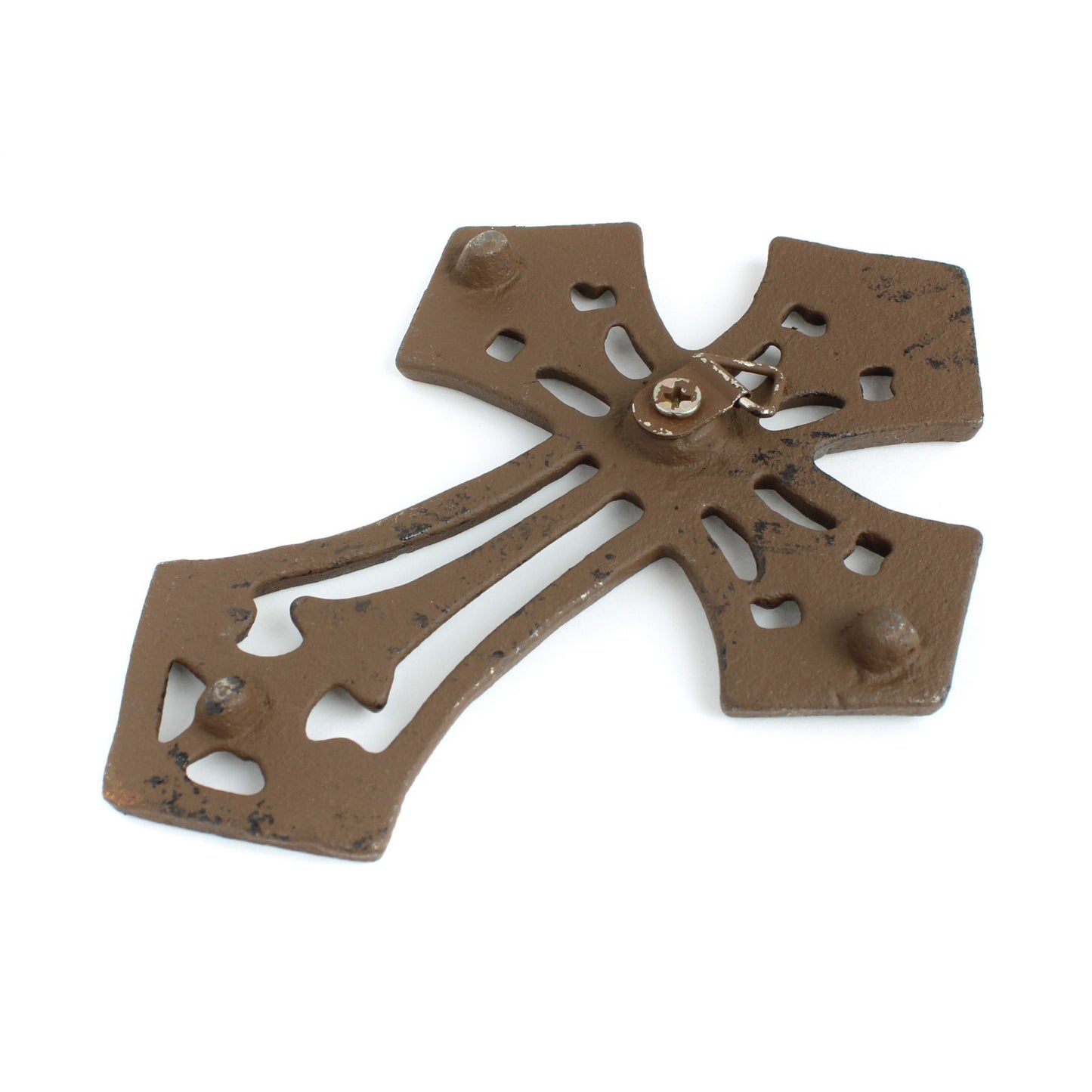 Small Cast Iron Fleur De Lis Wall Cross Decor Rustic Antique Brown 5.5 inch