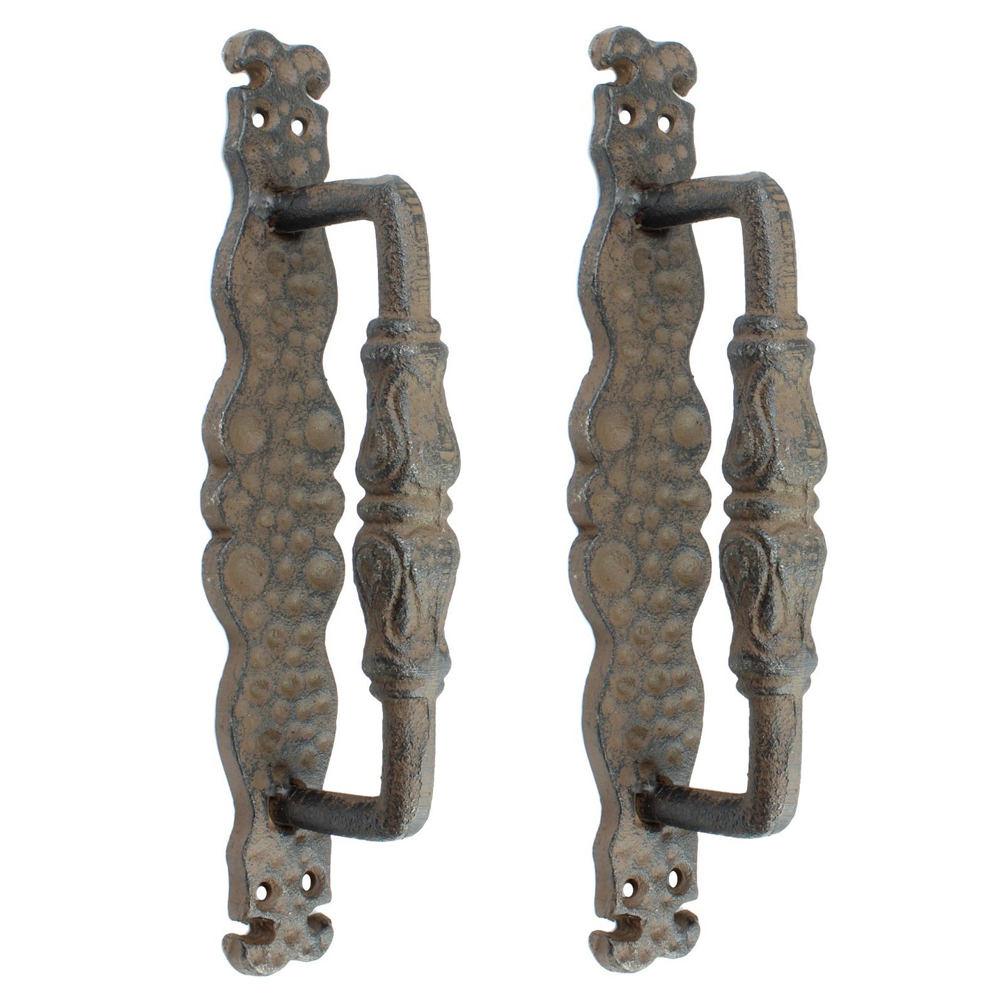 2 Large Rustic Cast Iron Door Handles Heavy Duty Victorian Antique Style 9.5 in