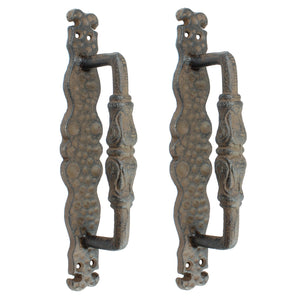 2 Large Rustic Cast Iron Door Handles Heavy Duty Victorian Antique Style 9.5 in