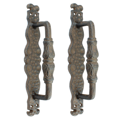 2 Large Rustic Cast Iron Door Handles Heavy Duty Victorian Antique Style 9.5 in