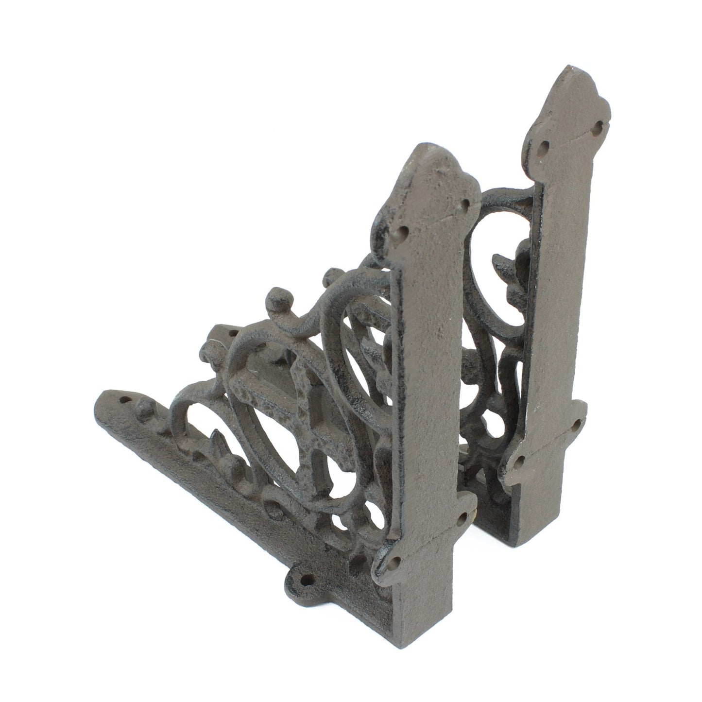 2 Rustic Cast Iron Cross Scrolls Shelf Brackets Antique Style Brace 7 3/8 inch